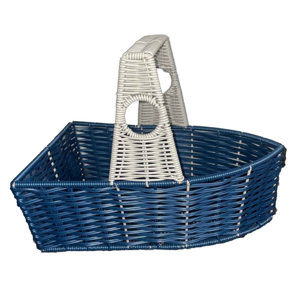 TUG BOAT SHAPED SERVING BASKET With HANDLE SUMMER BEACH LAKE NAUTICAL Blue Gray - Picture 3 of 9
